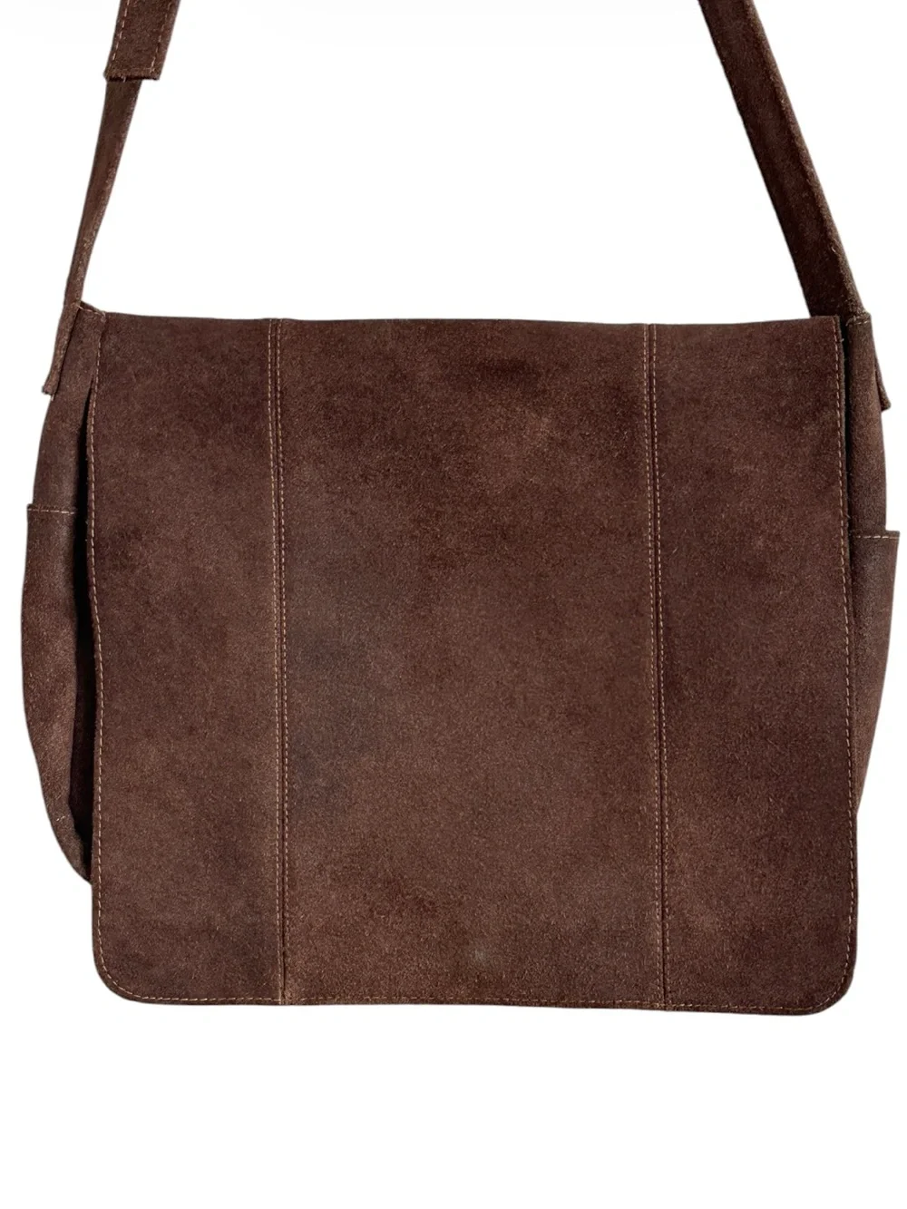 Le Donne Distressed Brown Suede Leather Messenger Bag Crossbody Laptop Satchel
